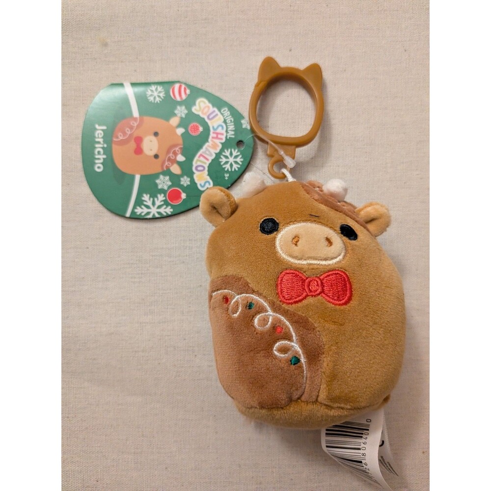 Jericho Cow Christmas Squishmallow 3.5in Clip 2024 Brown Plush NEW NWT